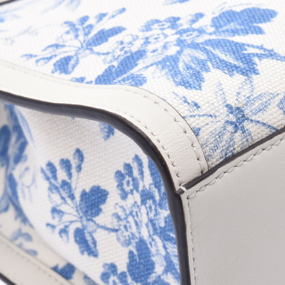 GUCCI Herbarium Flower White Blue Canvas Calf Tote Bag - Picture 5 of 11